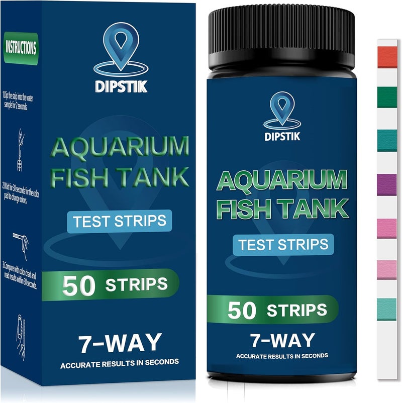DIPSTIK Aquarium Test Strips, 7-Way Aquarium Test Kit for Freshwater Saltwater,50 Strips Quick and Accurate Fish Tank Pond Test Strips,Test Nitrate, Nitrite, Chlorine,Hardness,Alkalinity, Carbonate, Ph - Image 1